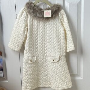Janie and Jack Cream Quilted Puffer Coat with Faux Fur Trim